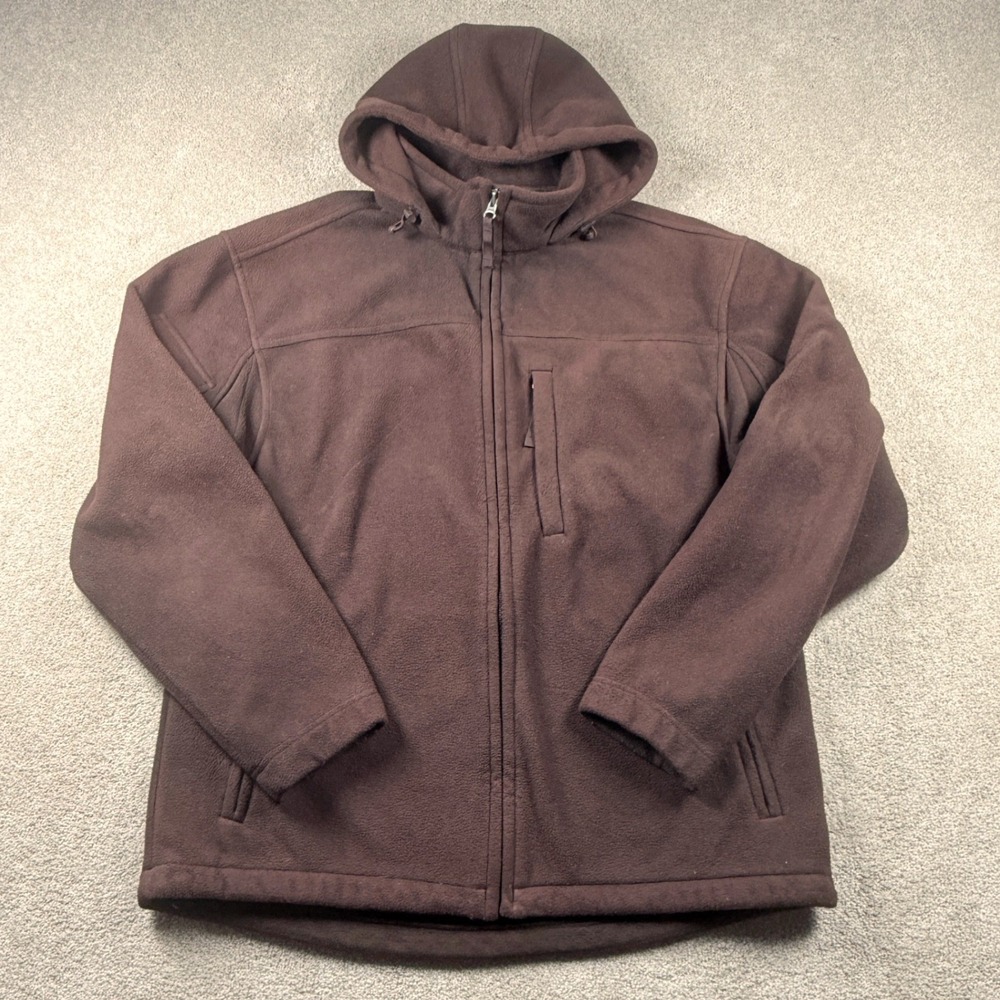 Duluth Trading Co Fleece Jacket Mens M Brown Excellent Hooded Full Zip Utility